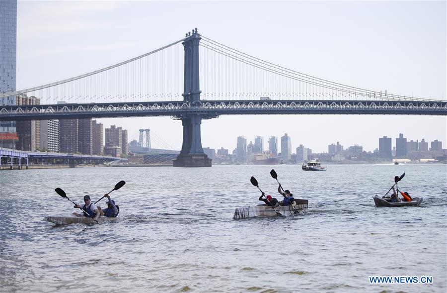 U.S.-NEW YORK-CITY OF WATER DAY-CARDBOARD BOAT