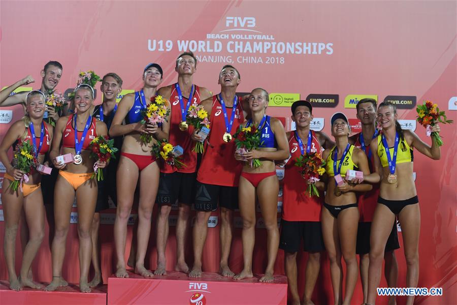 (SP)CHINA-NANJING-BEACH VOLLEYBALL-U19 WORLD CHAMPIONSHIPS-MEDAL CEREMONY (CN)