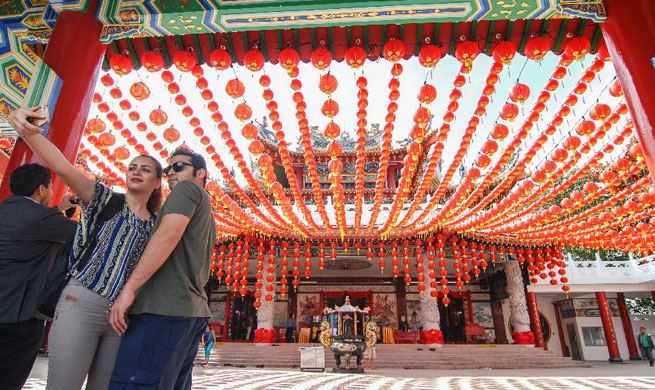 Red lanterns set for Chinese lunar new year in Kuala Lumpur, Malaysia