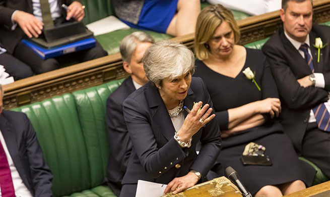 Theresa May attends Prime Minister's Questions at House of Commons in London