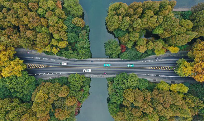 Aerial view of West Lake scenic area in Hangzhou