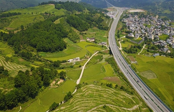 Aerial view of Baini Village in SW China's Guizhou